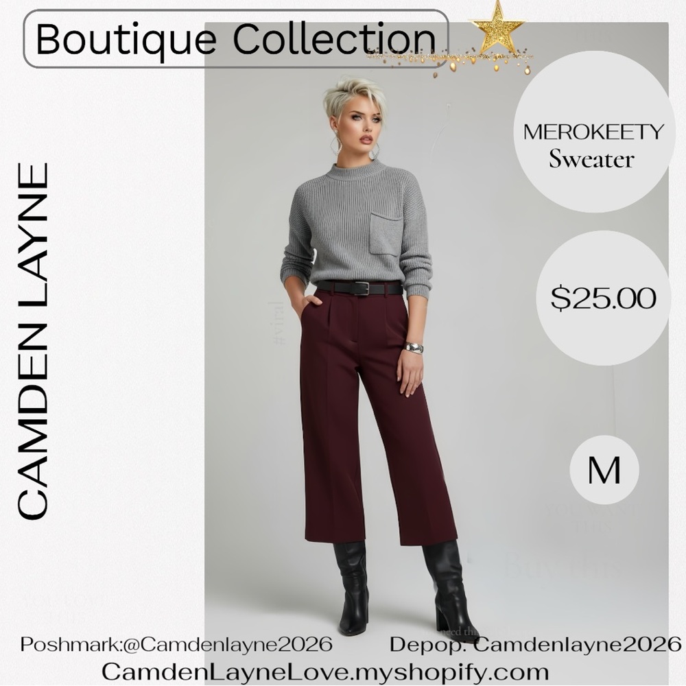 Merokeety Gray Women's Turtleneck Sweater - Picture 5 of 11